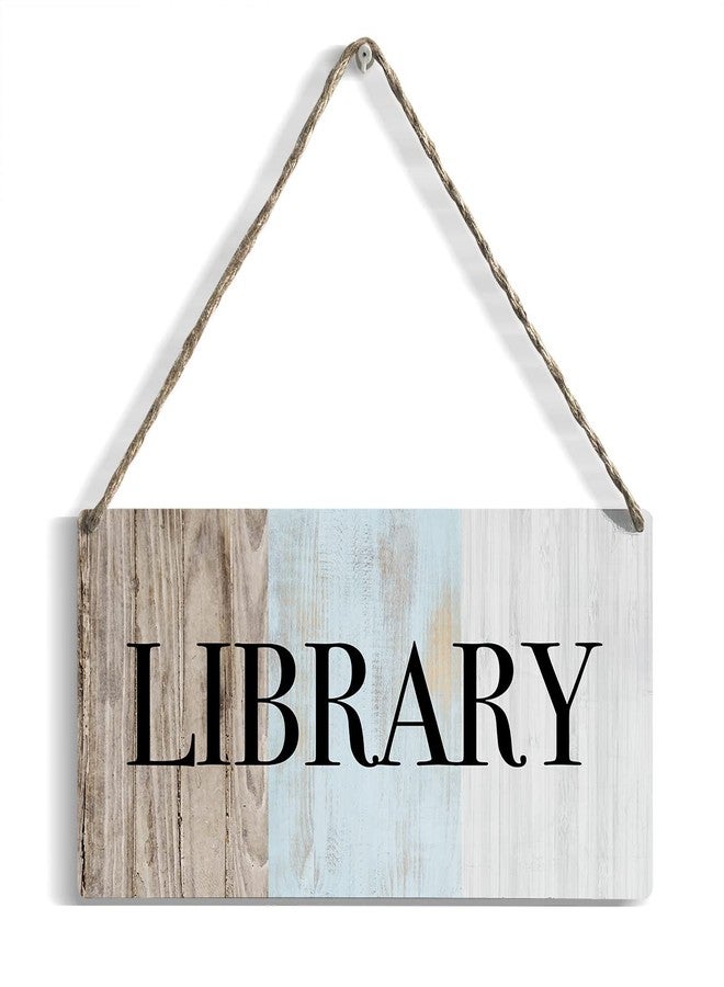HTBIG Rustic Wood Sign Library Home Farmhouse Wall Hanging Decor Minimalism Wooden Wall Art Decor Decorative Plaque Sign for Book Lover Kids Room House Front Door Bedroom Outside Room Library Reading Room - Image 1